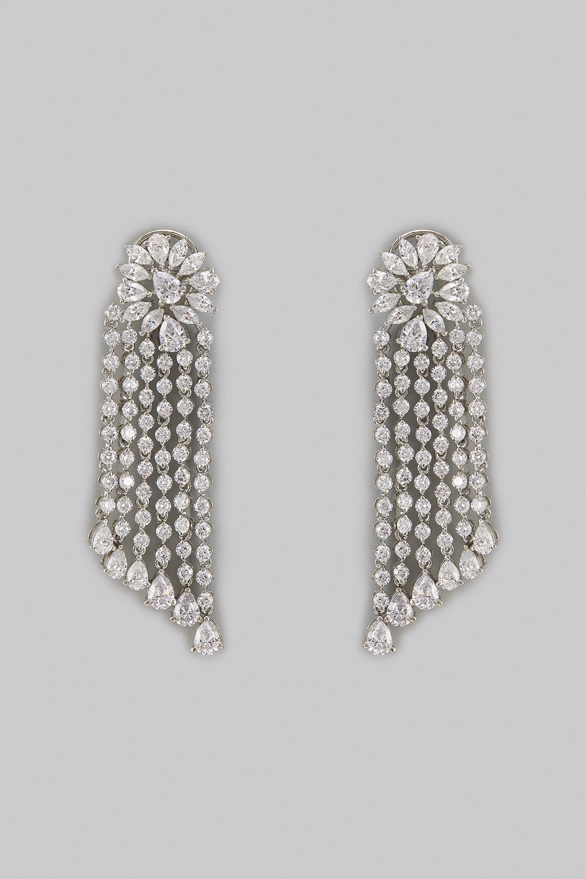 White Rhodium Finish Zircon Dangler Earrings In Sterling Silver