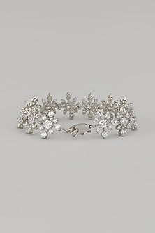 White Rhodium Finish Zircon Bracelet In Sterling Silver