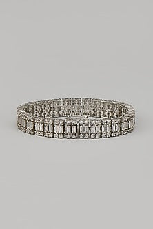 White Rhodium Finish Zircon Bangle In Sterling Silver