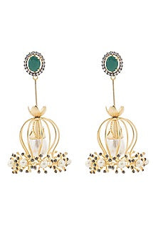 Gold Plated Green Onyx Earrings