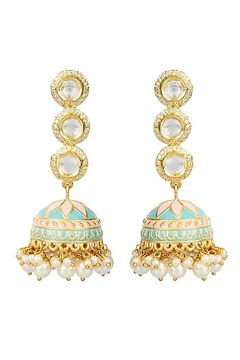 Gold Finish Kundan Jhumka Earrings
