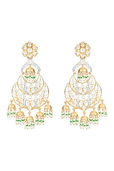 Gold Finish Jhumka Earrings With Kundan