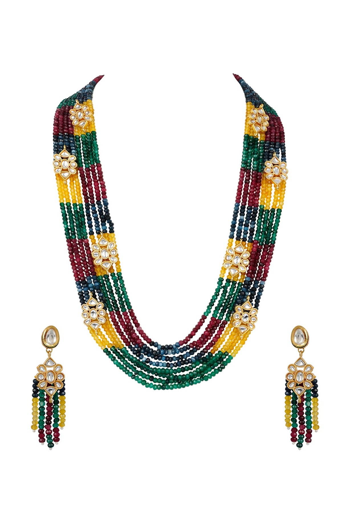 Gold Finish Kundan Long Necklace Set