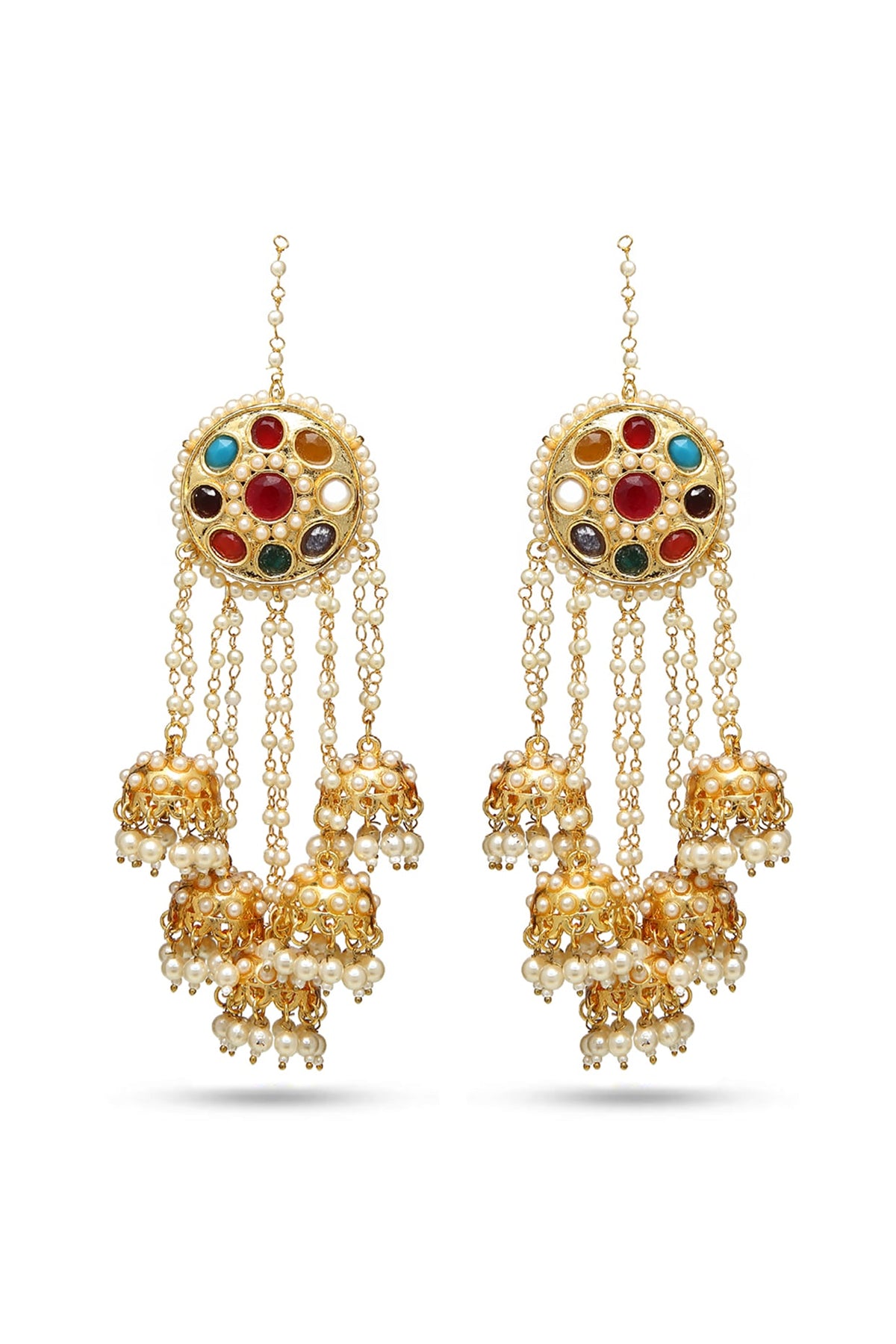 Gold Plated Navratna Stone Earrings