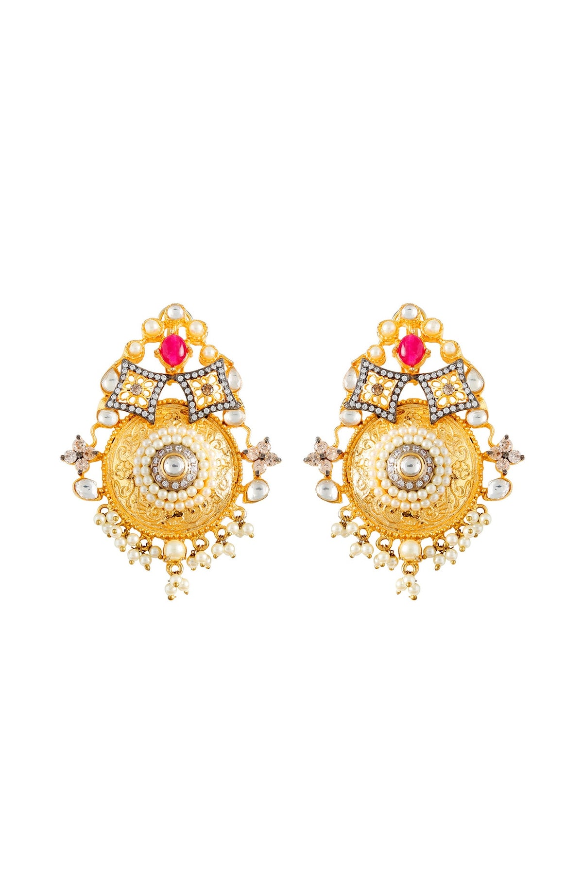 Gold Finish Chandbali Earrings With Kundan