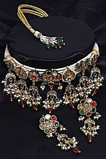 Gold Plated Kundan Polki Necklace Set