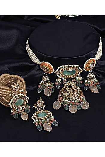 Gold Plated Kundan Polki Necklace Set