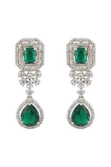 White Finish Green Stone Necklace Set