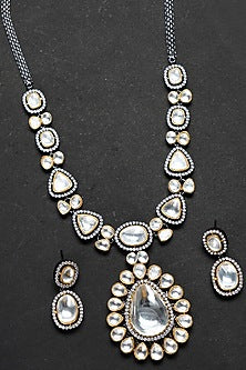 Two Tone Finish Kundan Polki Long Necklace Set