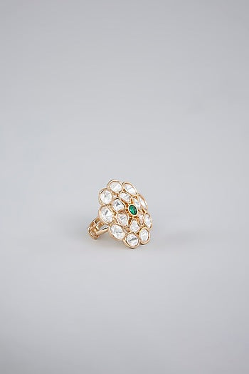 Gold Finish Kundan Polki Floral Ring