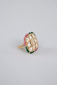 Gold Finish Beaded & Stone Ring