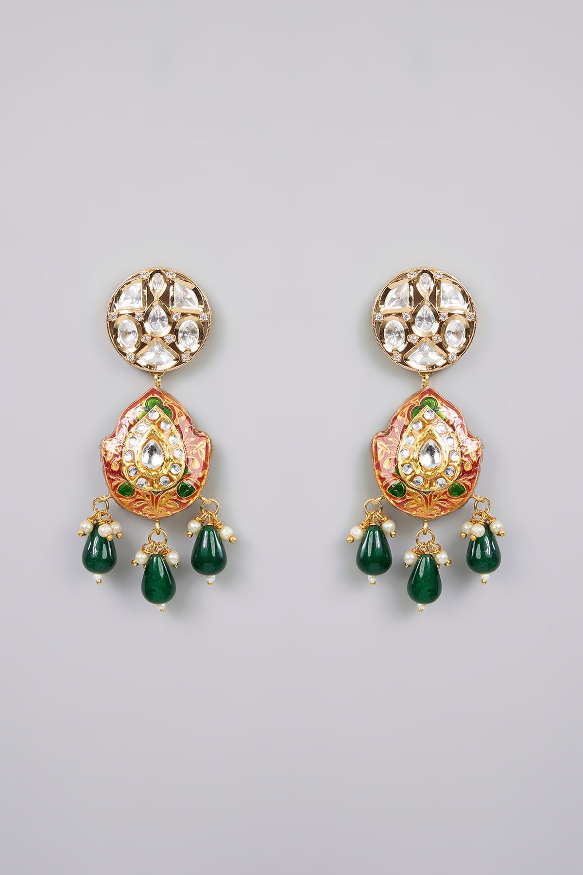 Gold Finish Kundan Polki Necklace Set