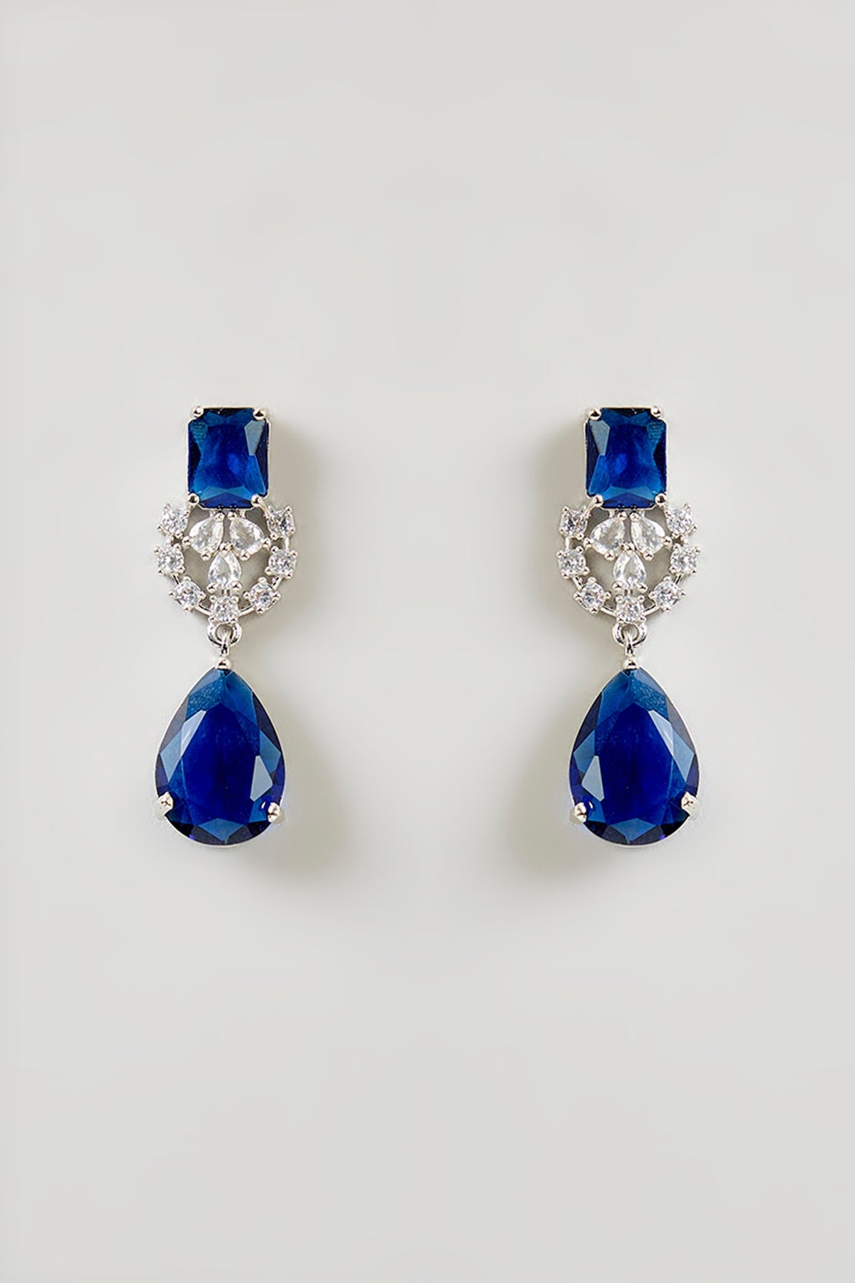 Gold Finish Crystal & Sapphire Blue Teardrop Choker Necklace Set