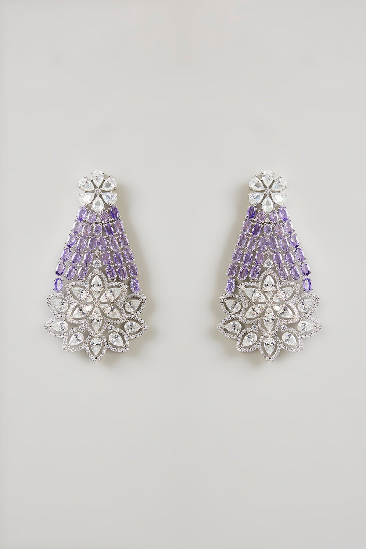 White Finish Lavender Crystal Choker Necklace Set