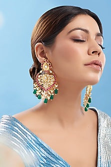 Gold Plated Kundan Polki Chandbali Earrings