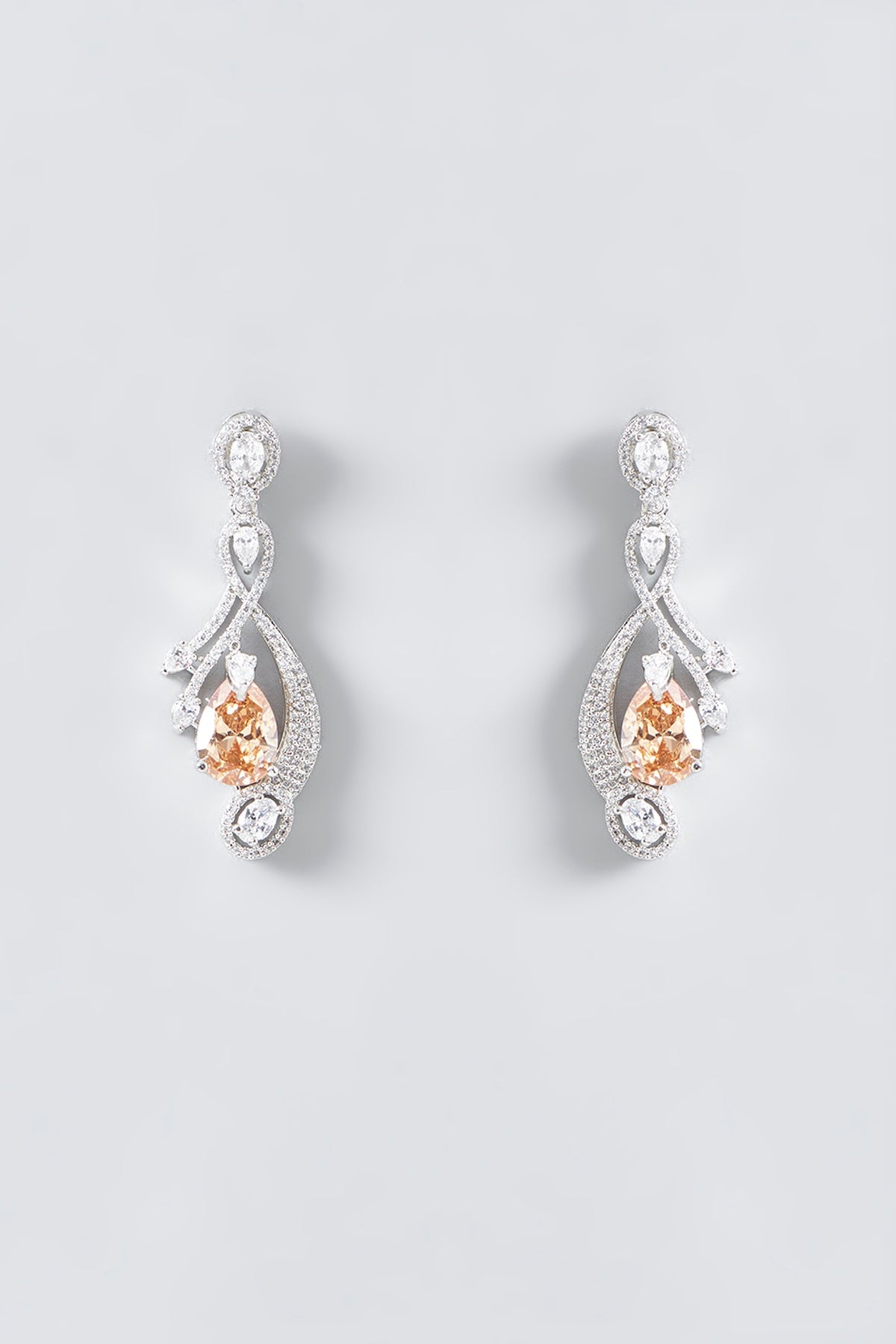 White Rhodium Finish Zircon Dangler Earrings