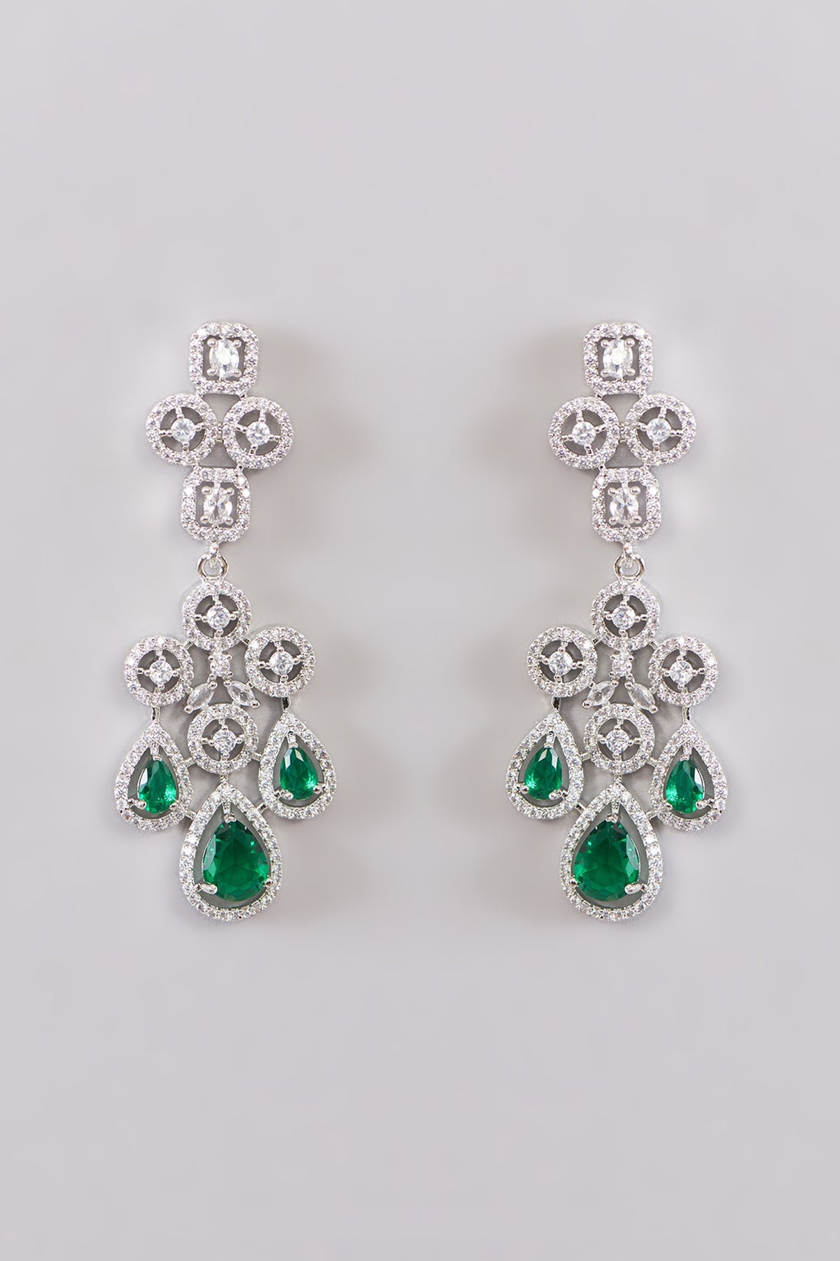 White Rhodium Finish Green Zircon Necklace Set