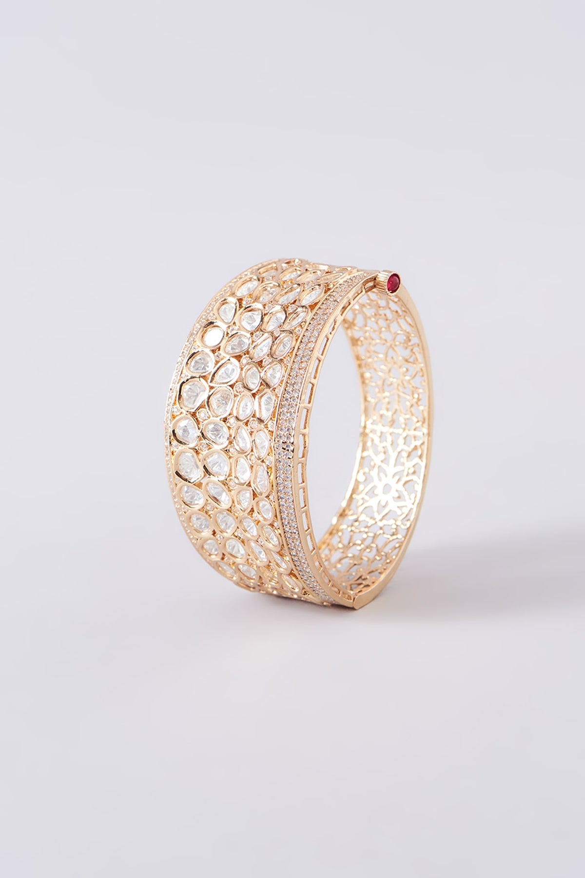 Gold Plated Kundan Polki Handcrafted Bangle