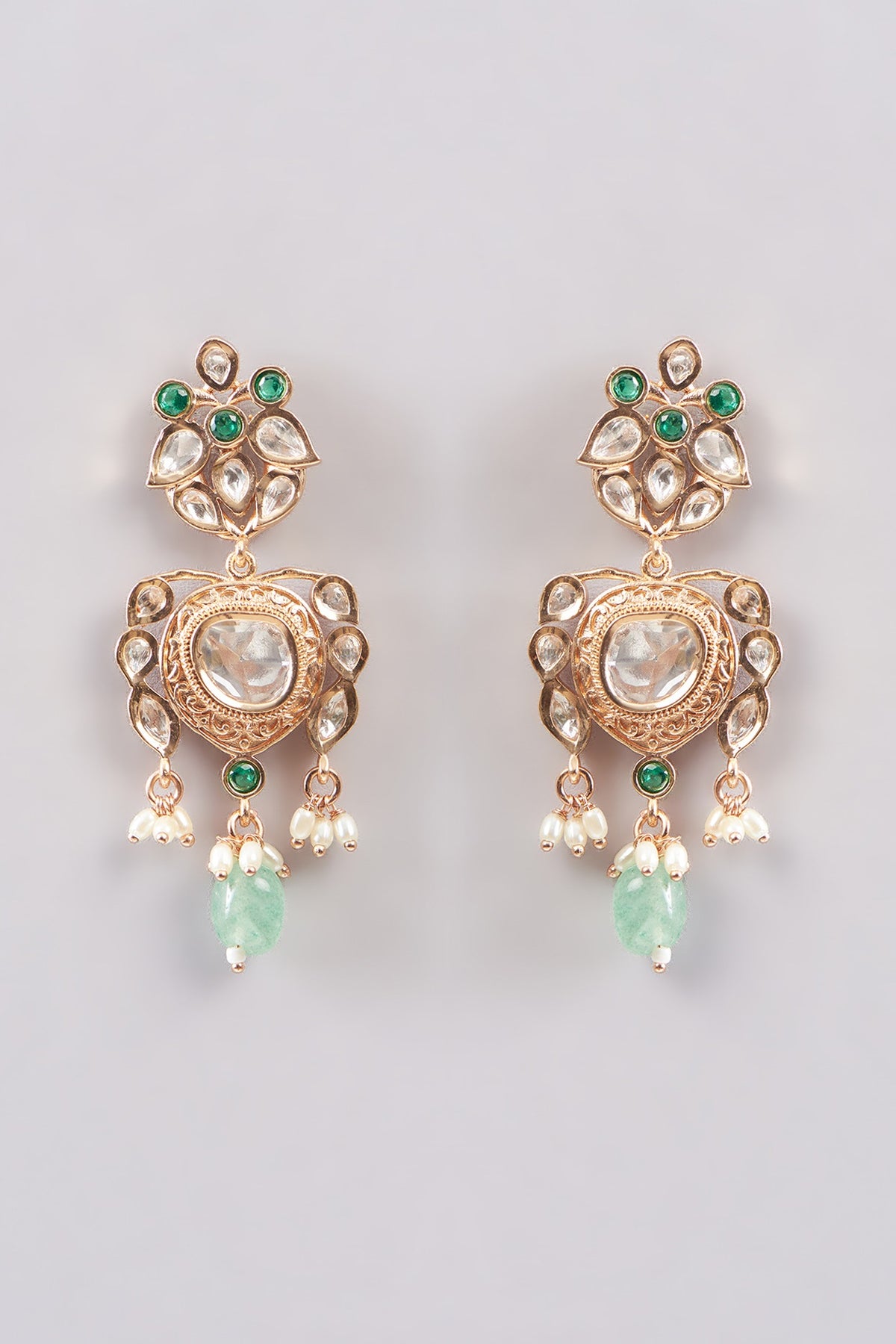 Gold Plated Green Kundan Polki Handcrafted Necklace Set