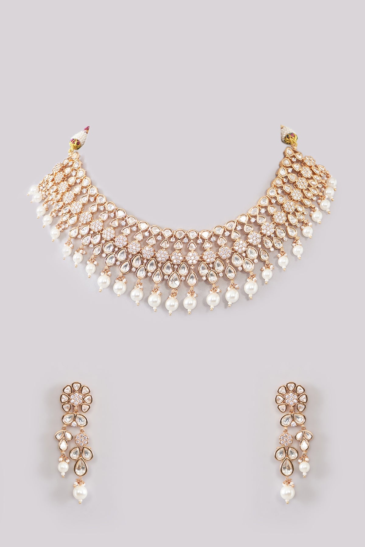 Gold Plated Pink Kundan Polki Handcrafted Necklace Set