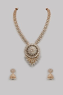 Gold Finish Pearl Long Necklace Set