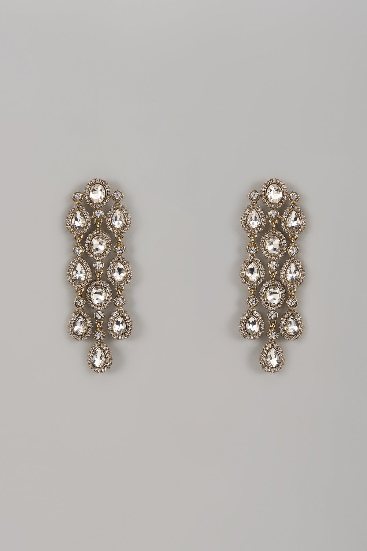 Gold Finish Cluster Diamond Dangler Earrings