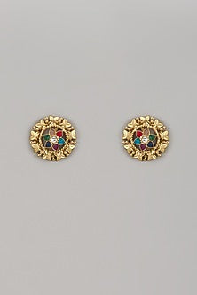 Gold Finish Multi-Colored Stone Stud Earrings