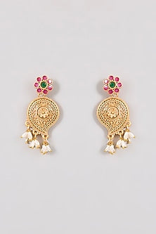 Gold Finish Emerald & Ruby Stone Temple Necklace Set