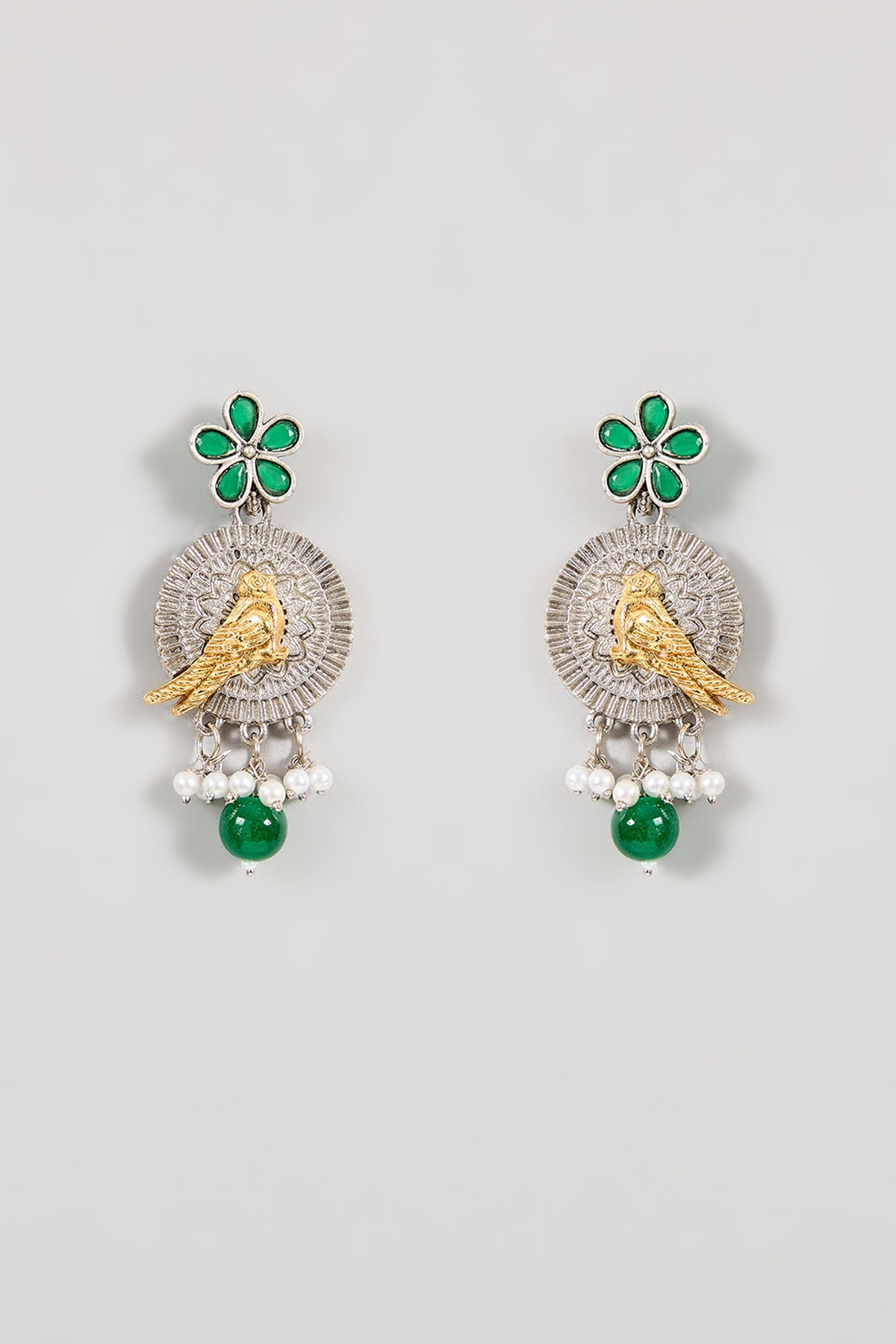 Gold Finish Green Stone & Peacock Motif Necklace Set