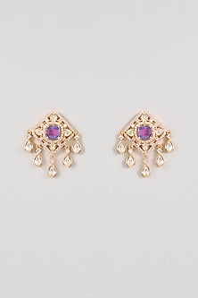 Gold Finish Ruby Stone & Pearl Pendant Necklace Set