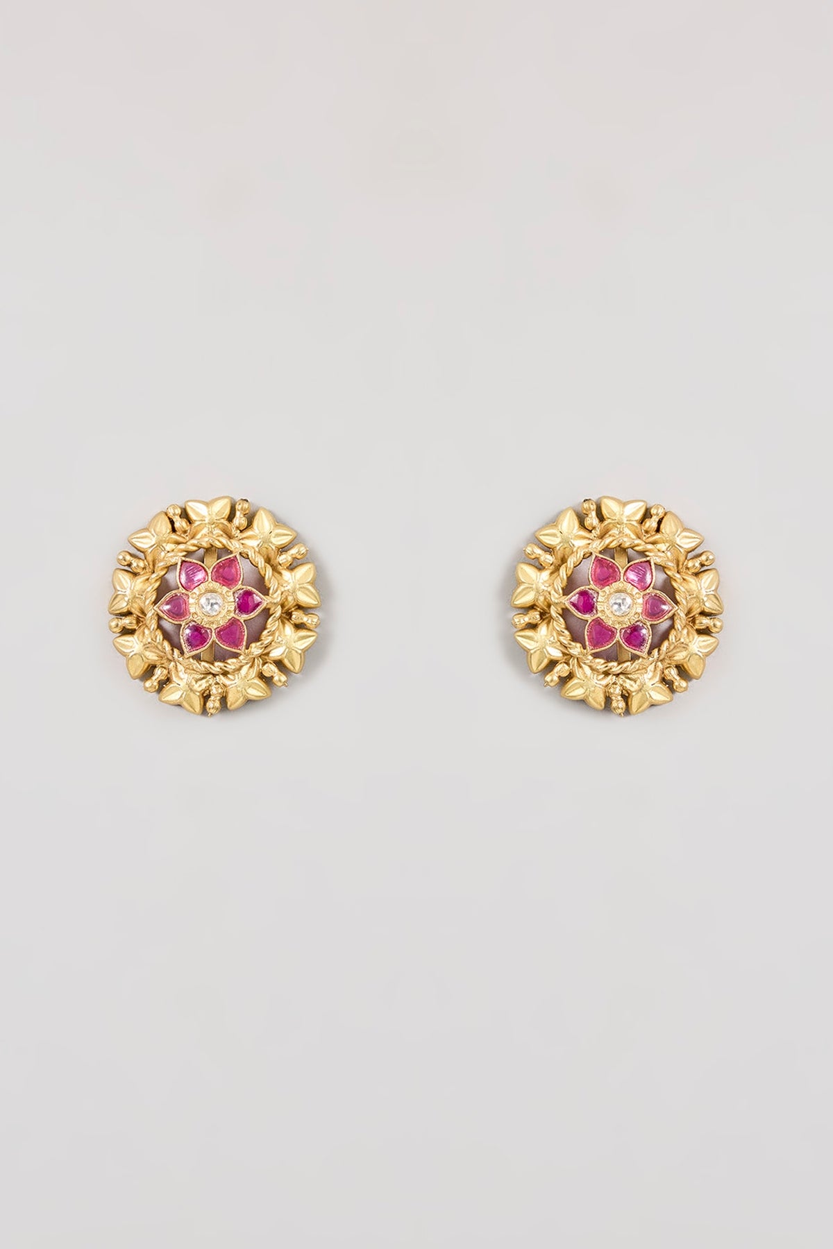 Gold Finish Moissanite Stone Floral Stud Earrings