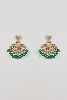 Gold Finish Green Gemstone & Pearl Chandbali Earrings