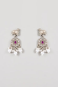 Oxidized Silver Finish Ruby Red & Purple Gemstone Pendant Necklace Set