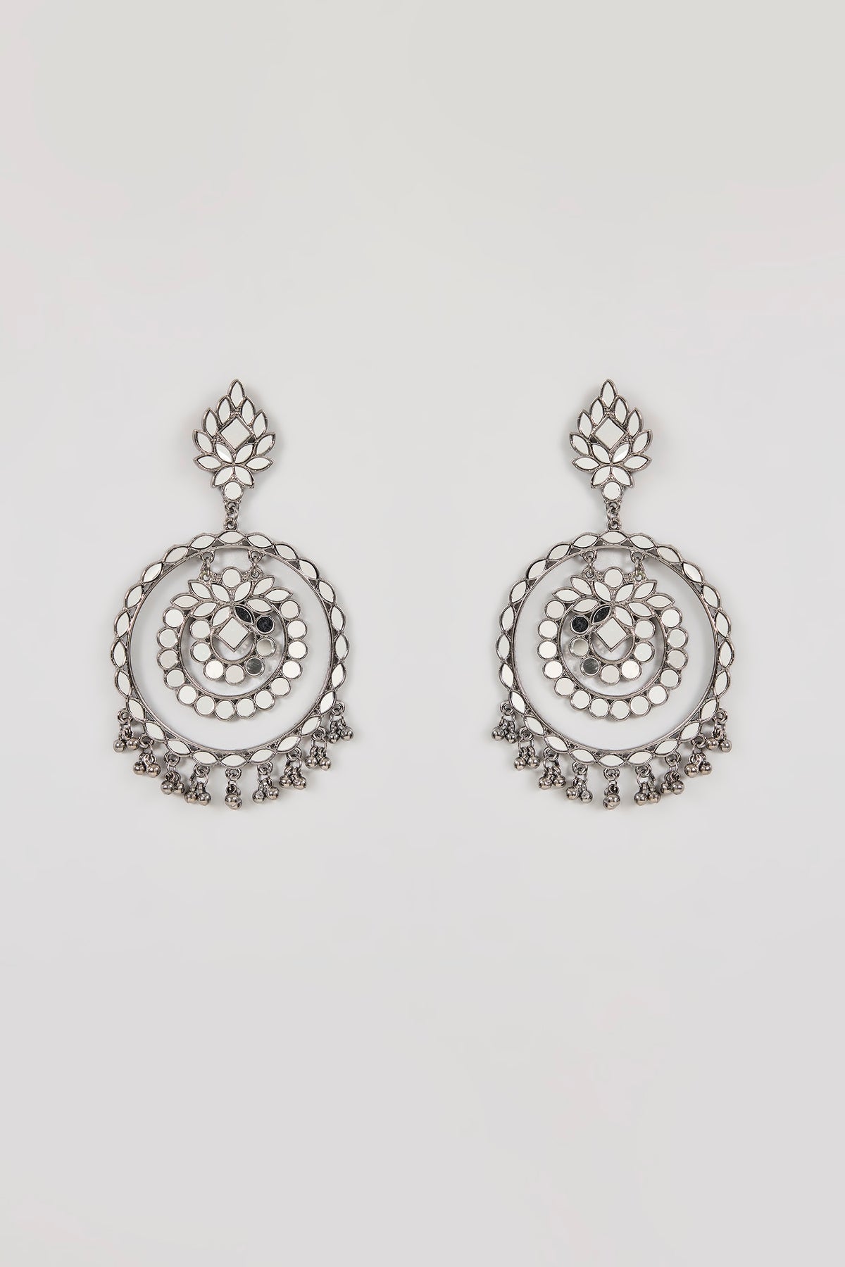 Oxidized Silver Finish Beaded Chandbali Earrings
