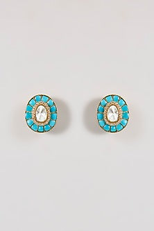 Gold Finish Turquoise Stone & Pearl Necklace Set