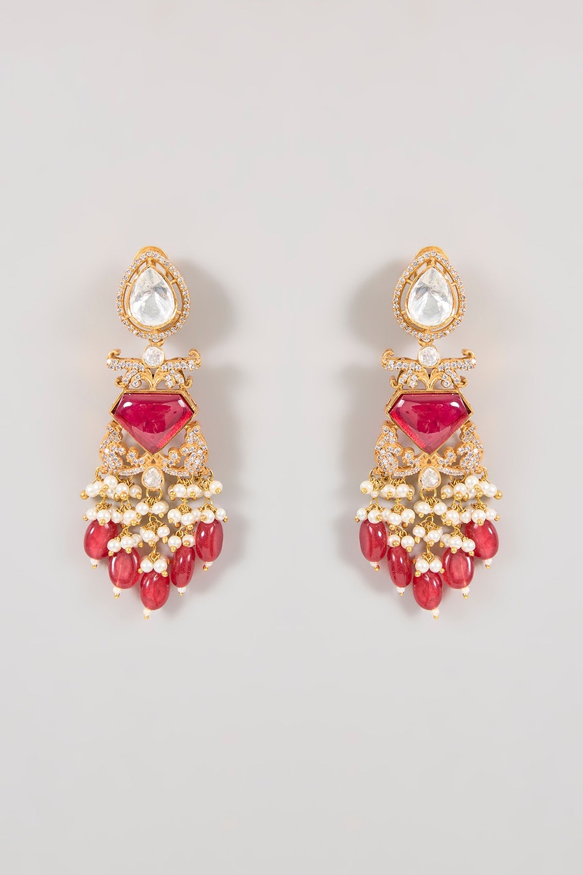 Gold Finish Kundan Polki & Ruby Stone Choker Necklace Set