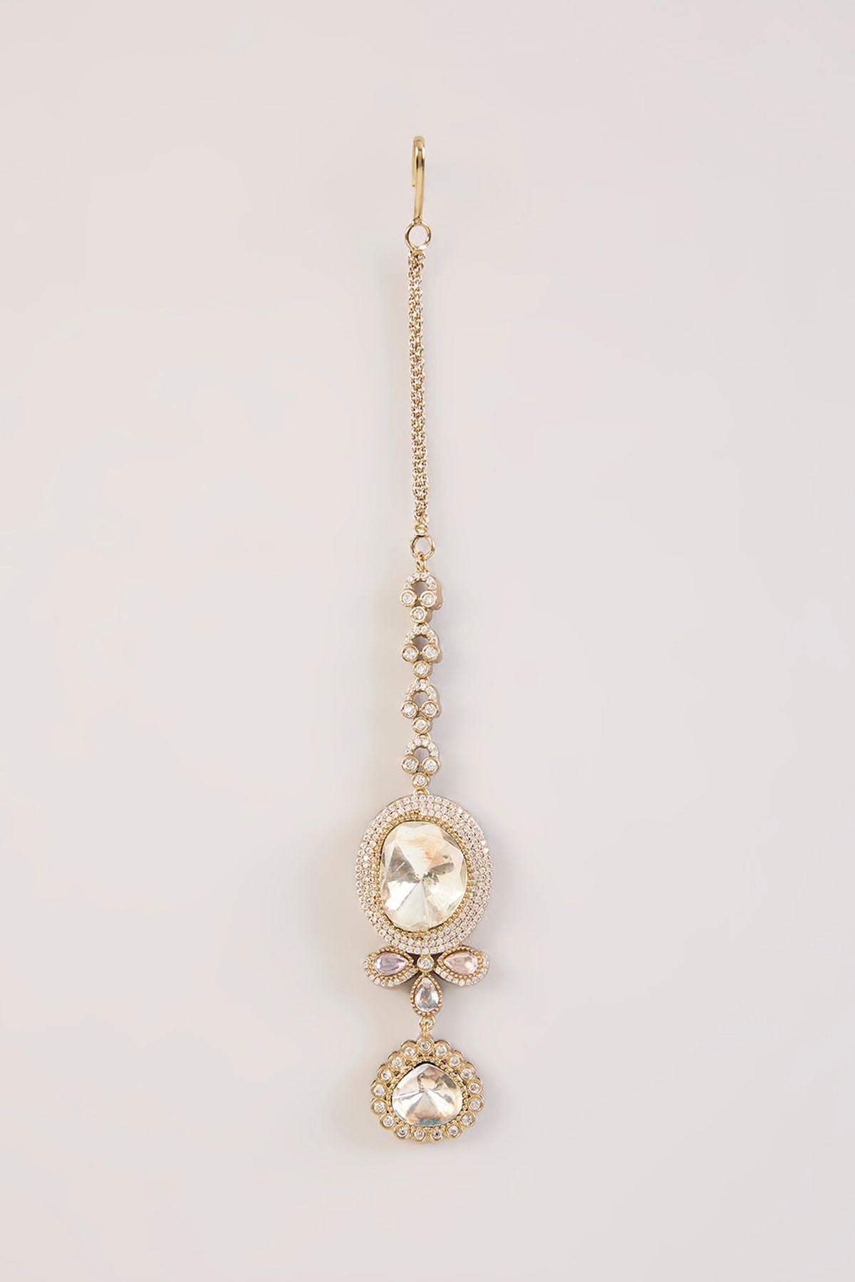Gold Finish Kundan Polki Enameled Maangtikka
