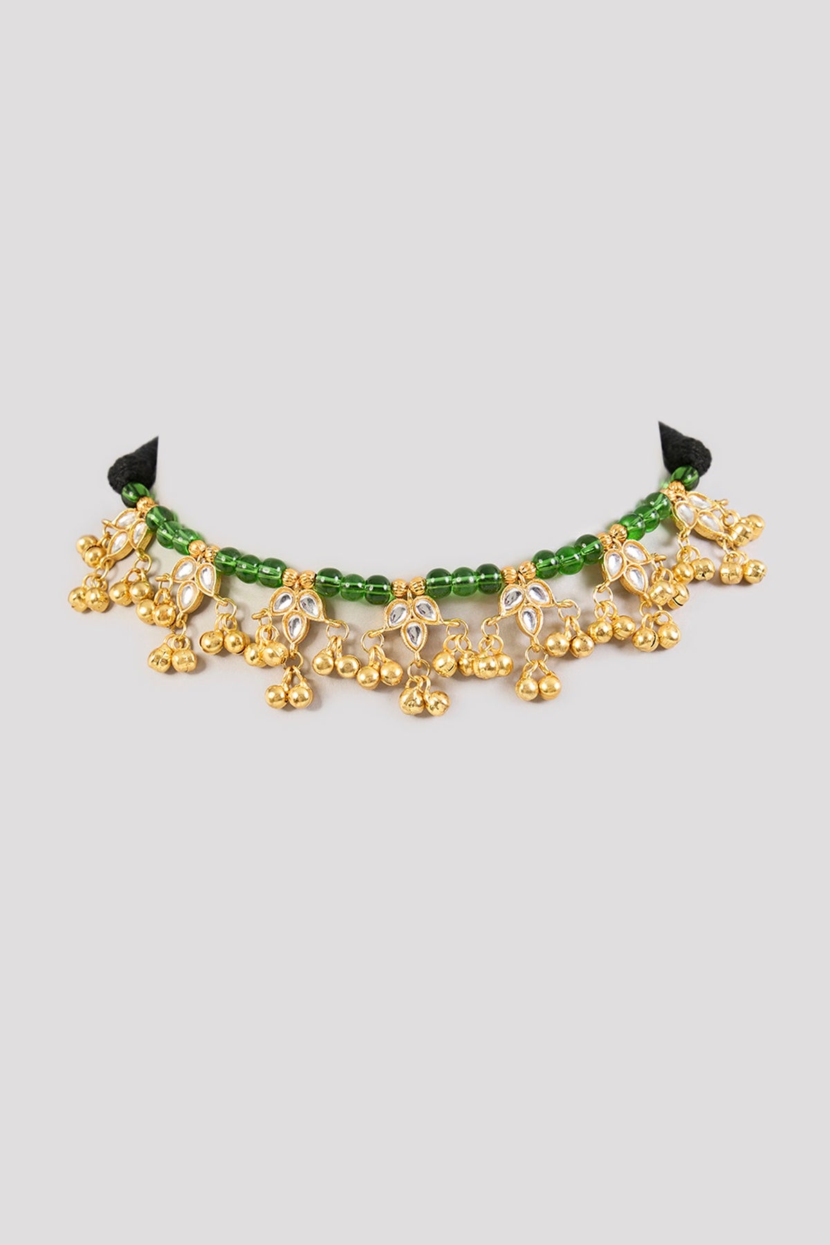Gold Finish Green Stone & Pearl Choker Necklace
