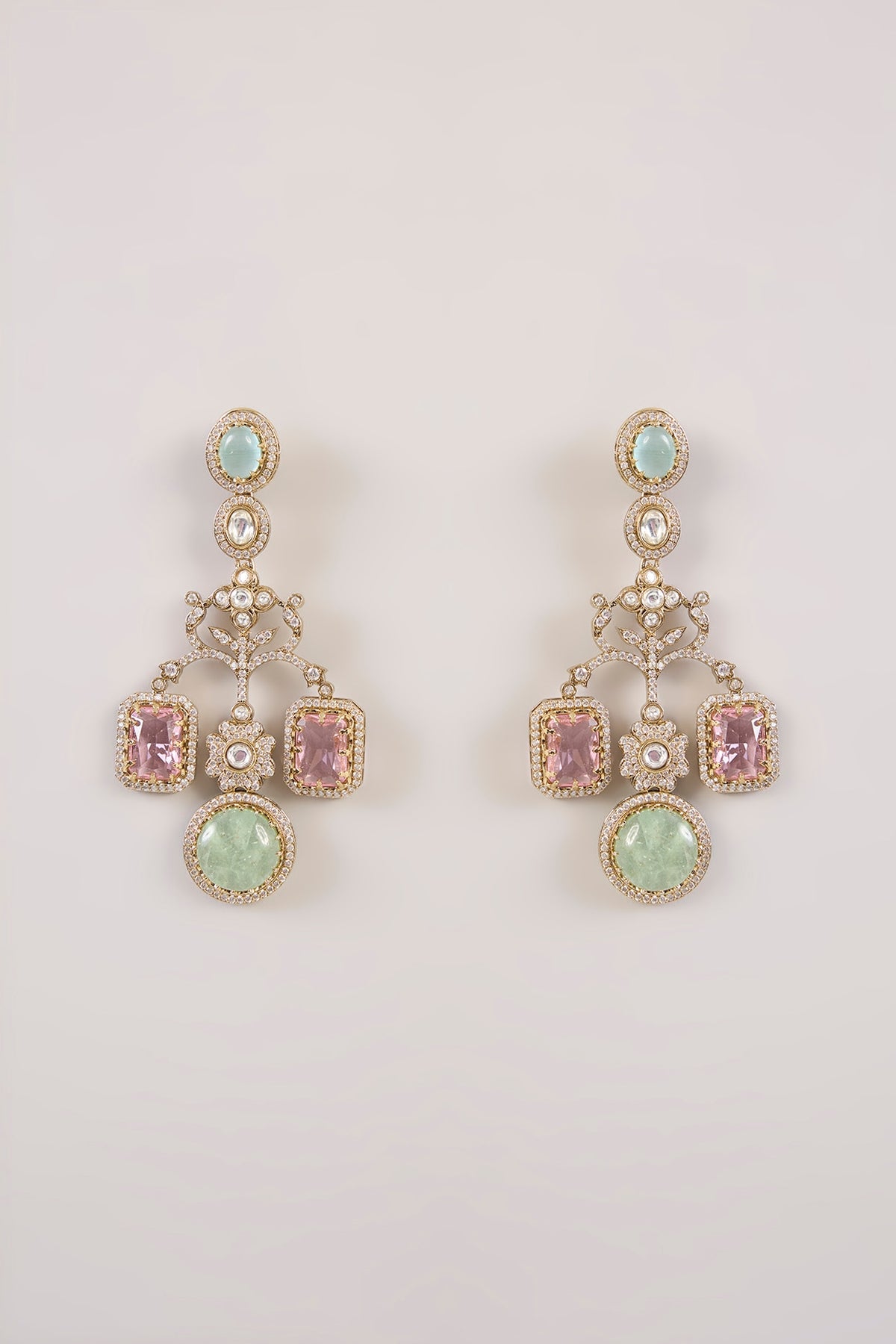 Gold Finish Rose Quartz & Pearl Dangler Earrings