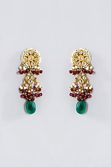 Gold Finish Kundan Polki & Red Beaded Necklace Set