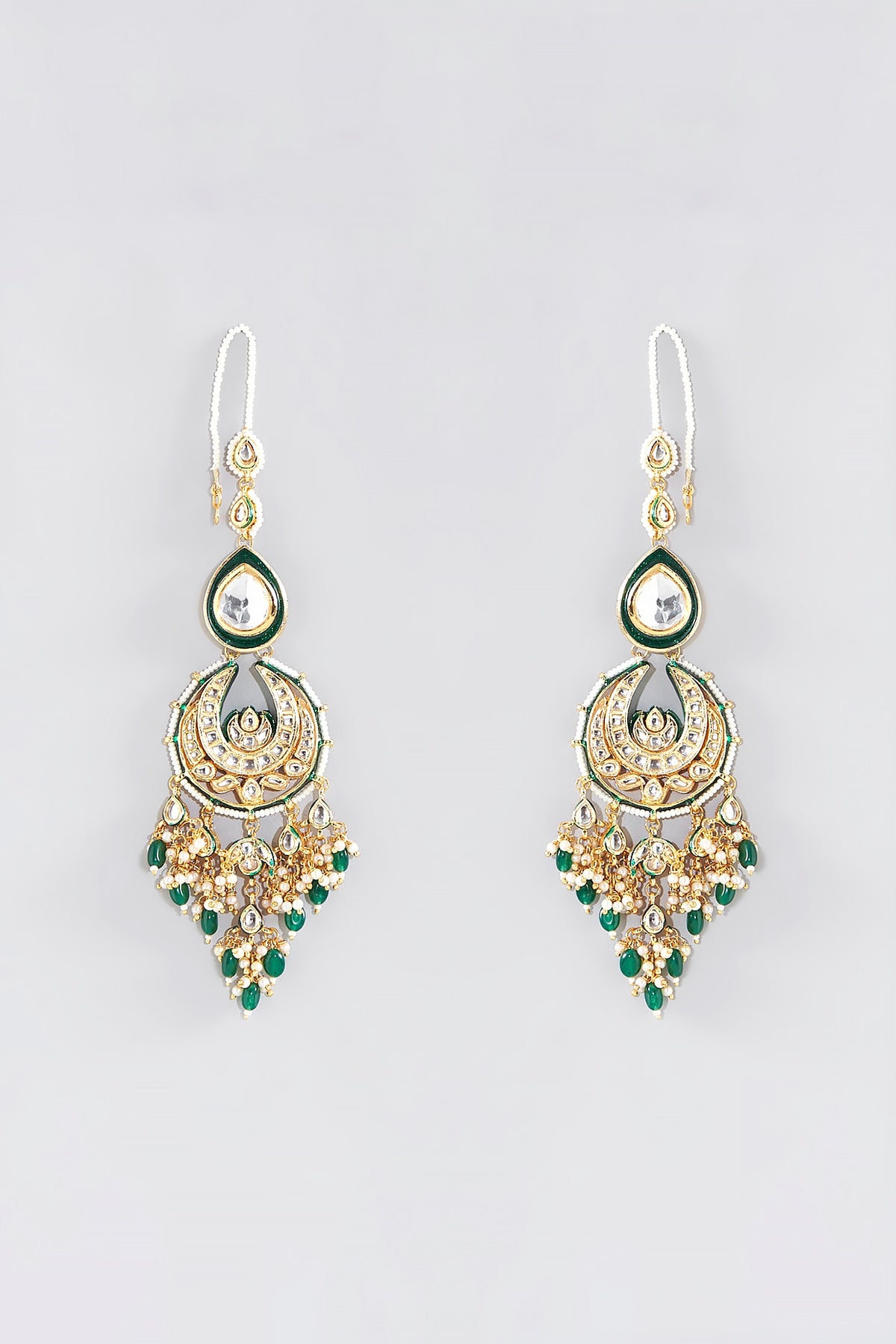 Gold Finish Kundan Polki Chandbaali Earrings