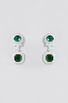 White Rhodium Finish Green American Diamond Necklace Set