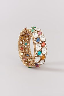 Gold Finish Multi-Colored Stone & Kundan Polki Bangle