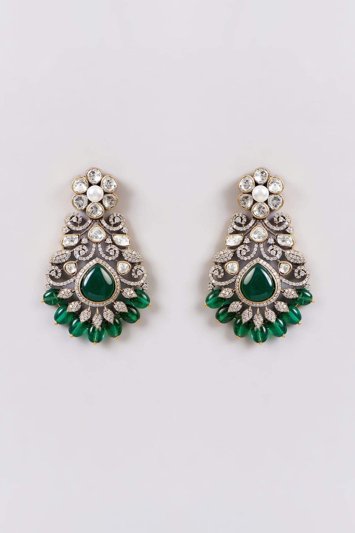 White Rhodium Finish Green Zircon Choker Necklace Set