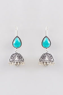 Black Rhodium Finish Kundan Polki Dangler Earrings