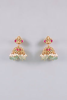 Gold Finish Pearl & Kundan Polki Necklace Set