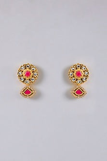 Gold Finish Kundan Polki & Red Stone Necklace Set