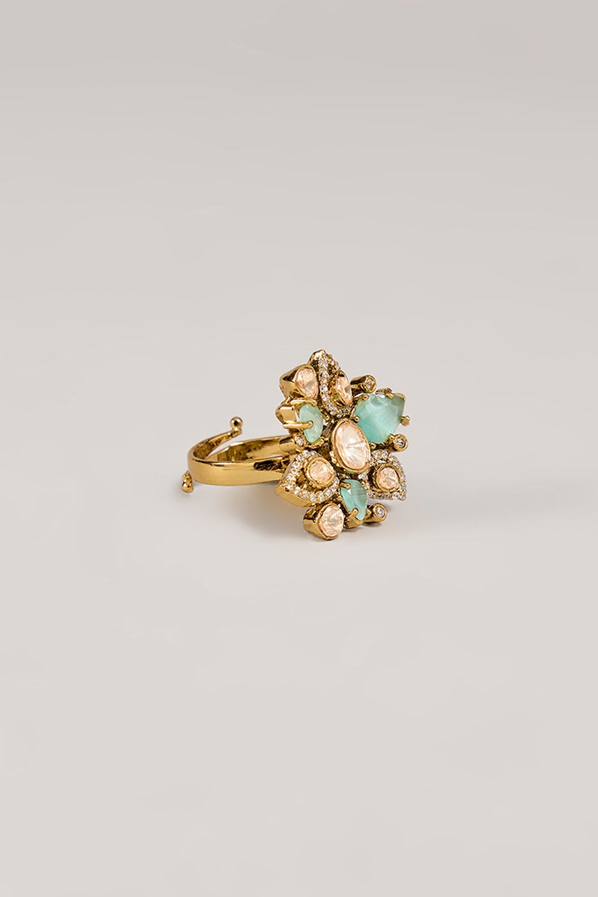 Gold Finish Sparkling Stone Floral Ring