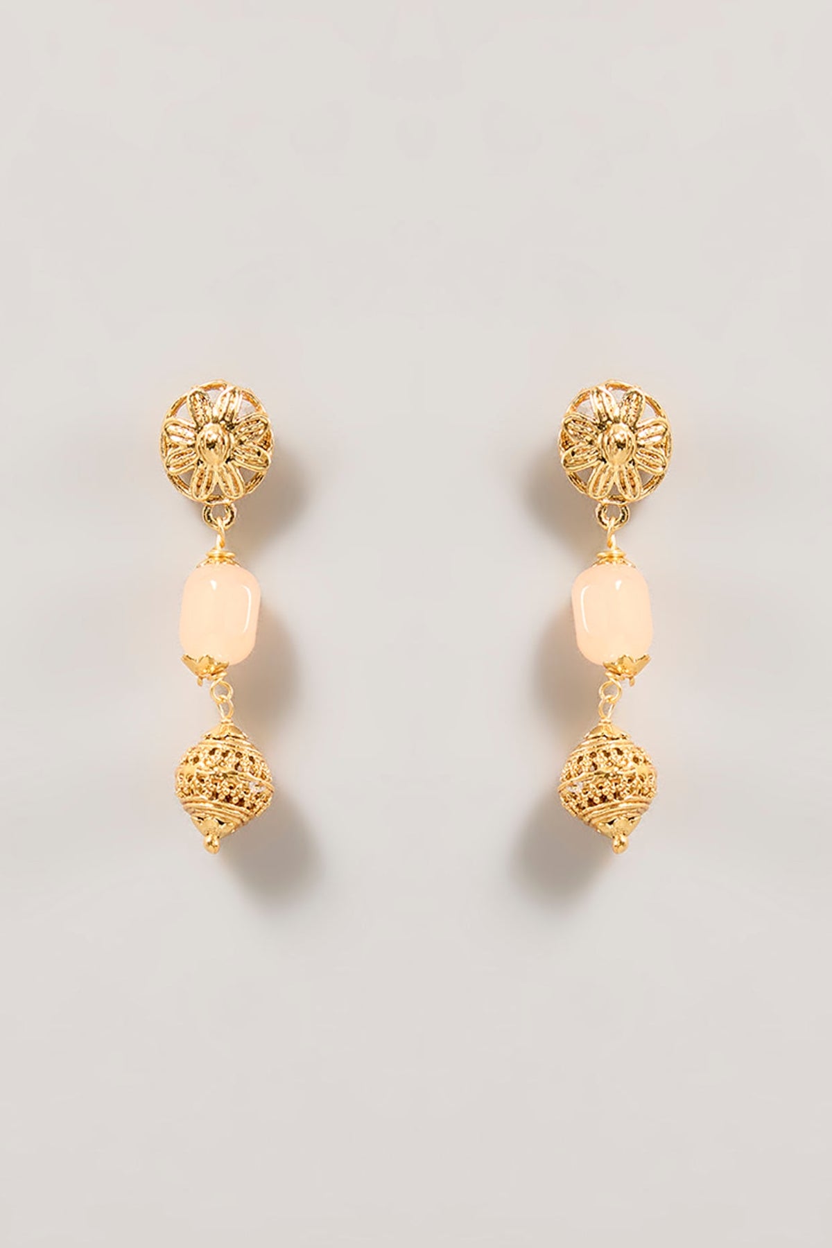 Gold Finish Pink Beaded Necklace Set