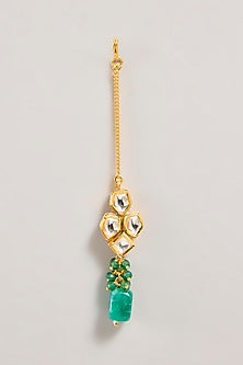 Gold Finish Emerald Green Beaded Choker Necklace Set
